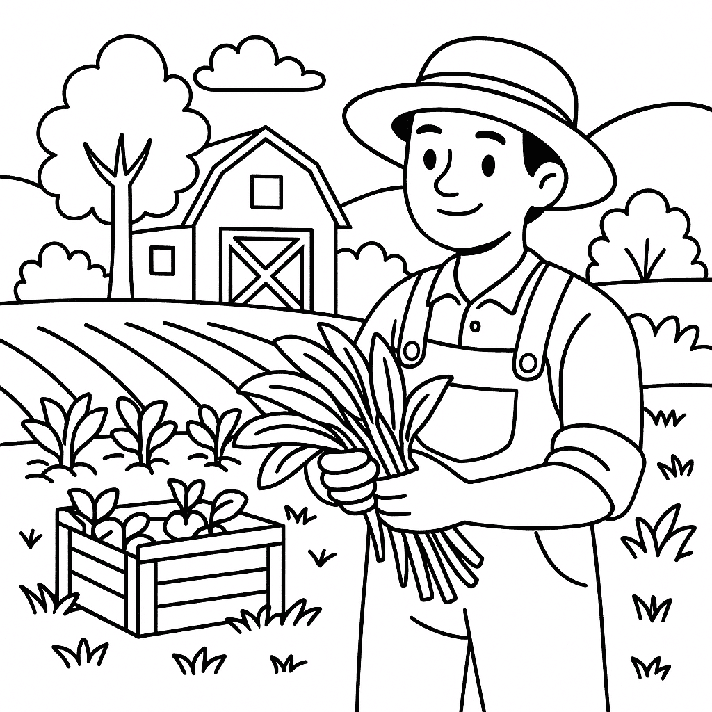 Harvest Day on the Field Coloring Page