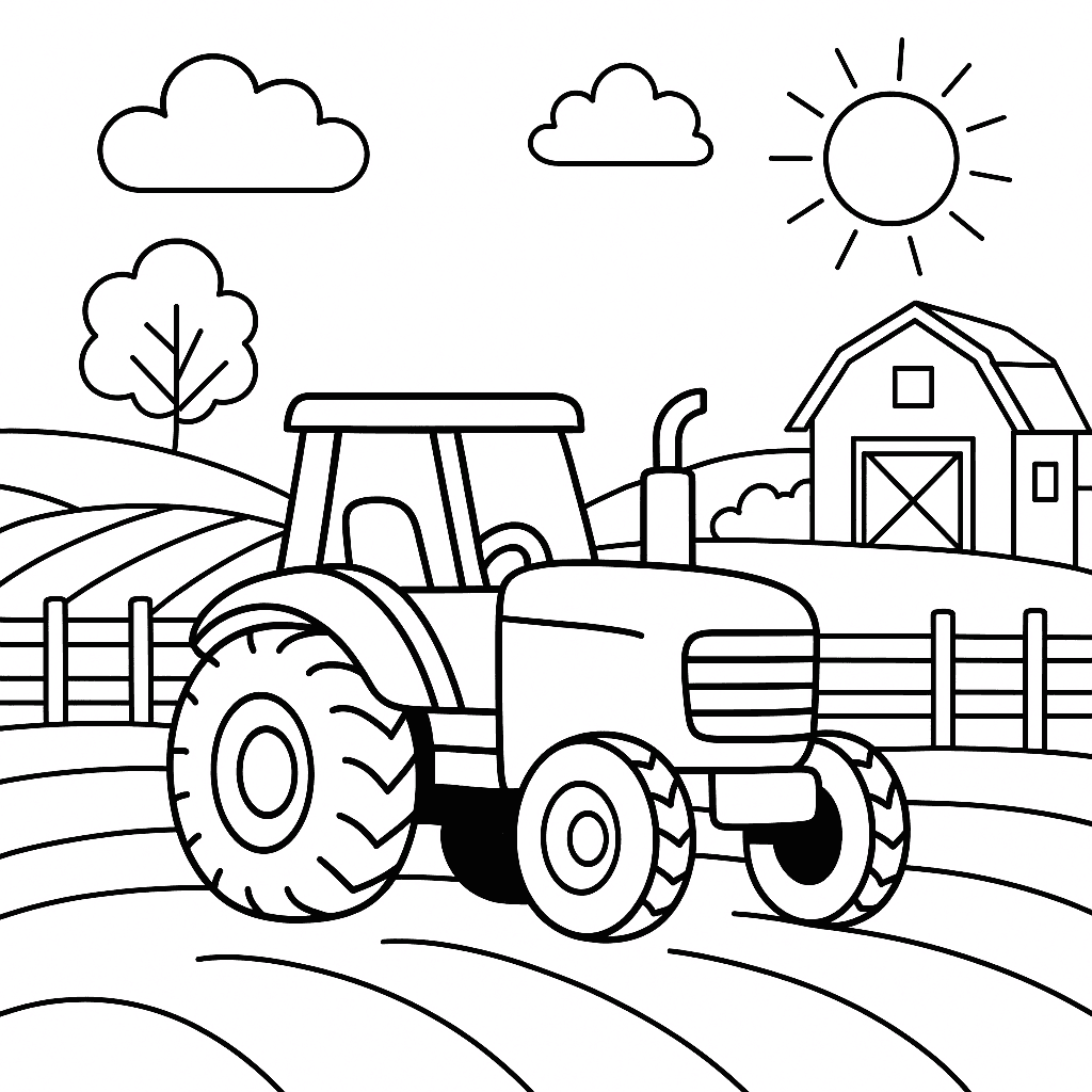 Tractor on the Farm Coloring Page