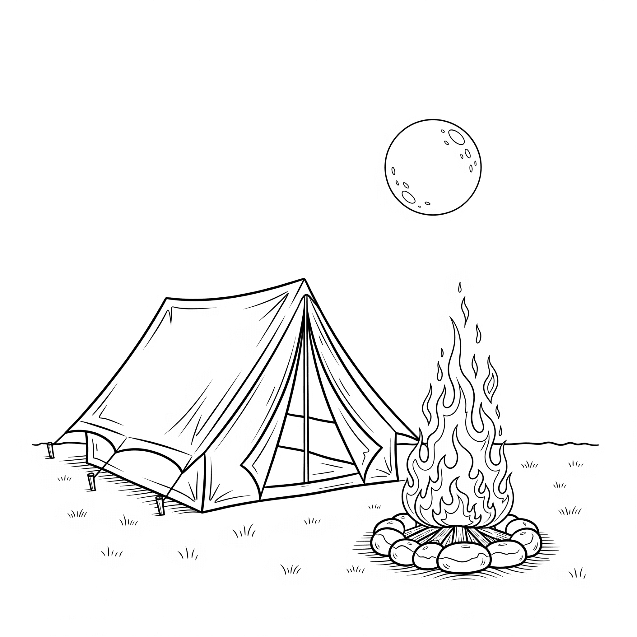 Campfire at Campsite Coloring Page