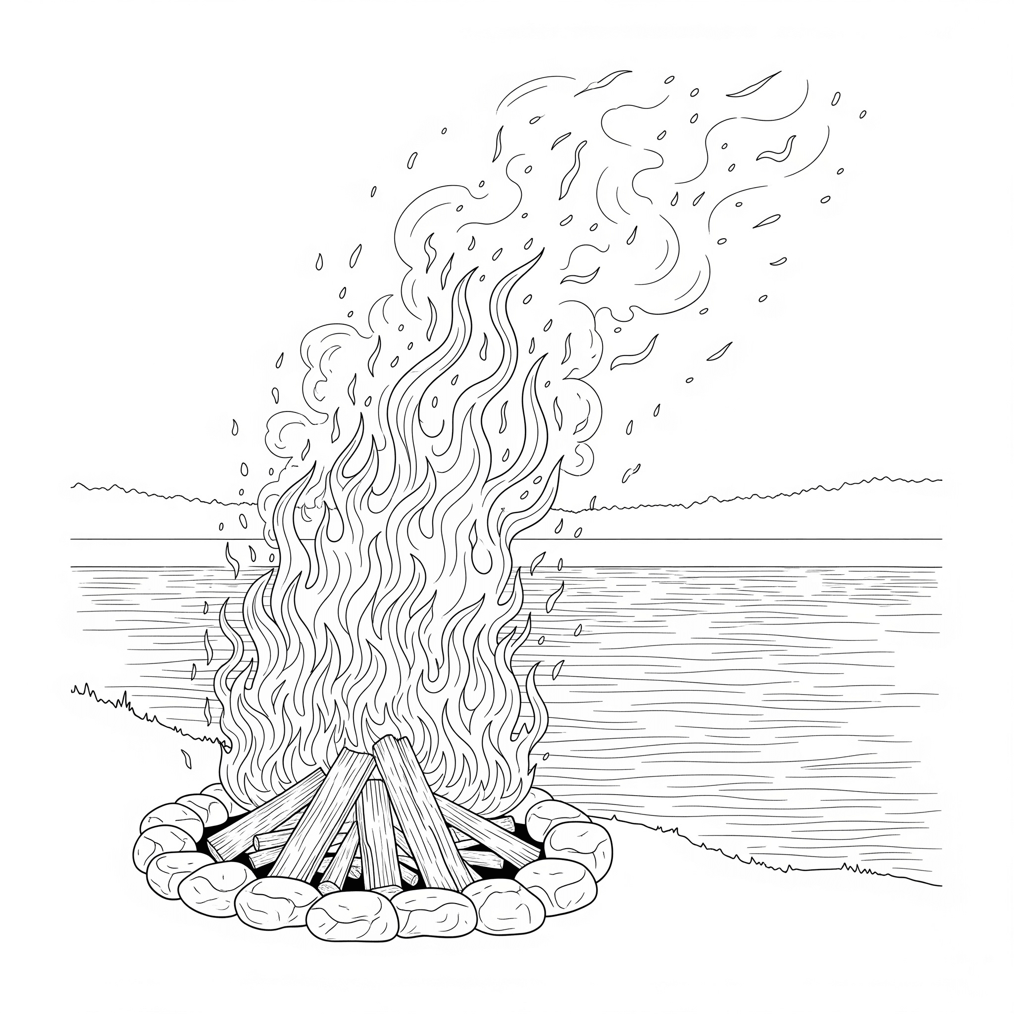 Campfire by the Lake Coloring Page