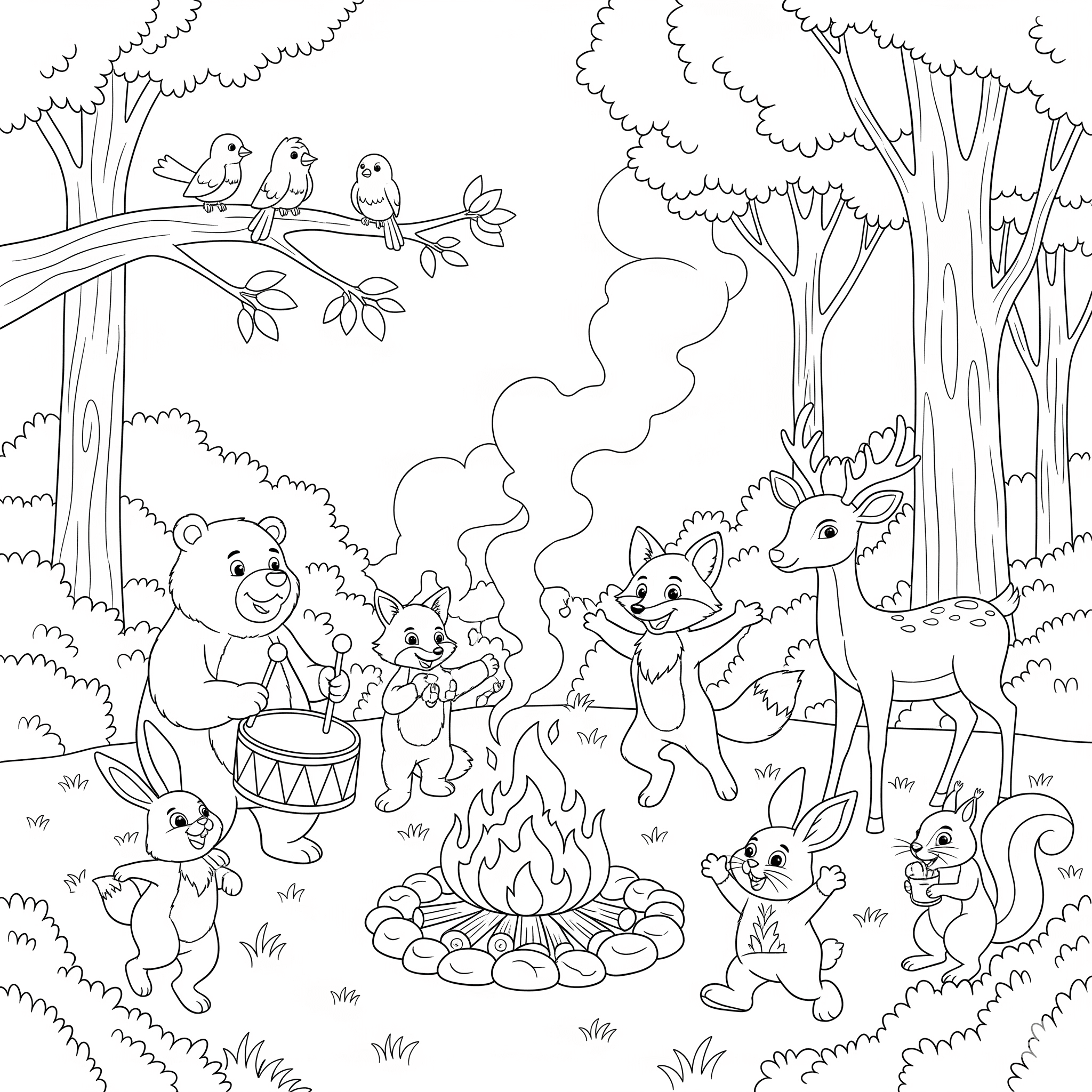 Campfire Party Coloring Page