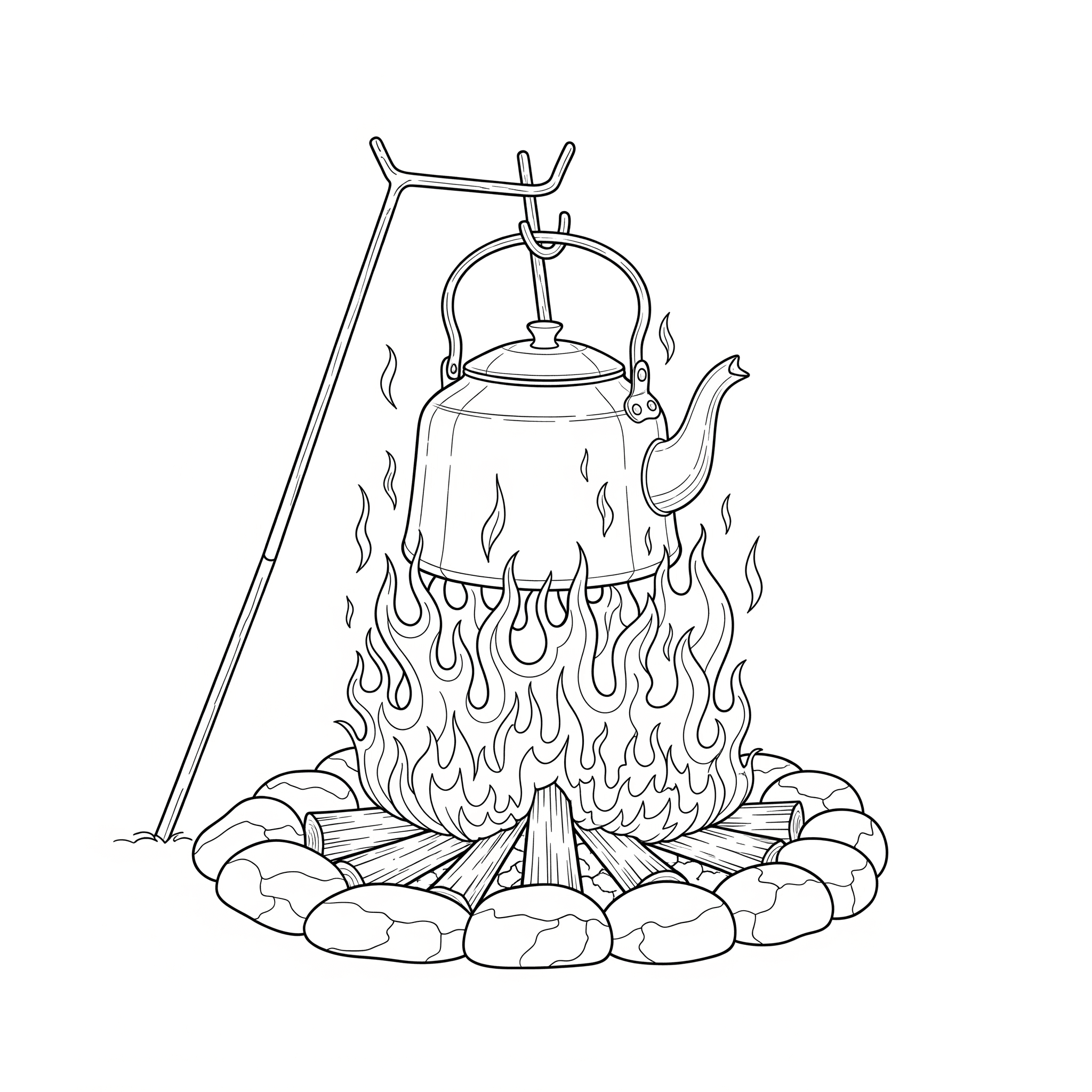 Campfire with Cauldron Coloring Page