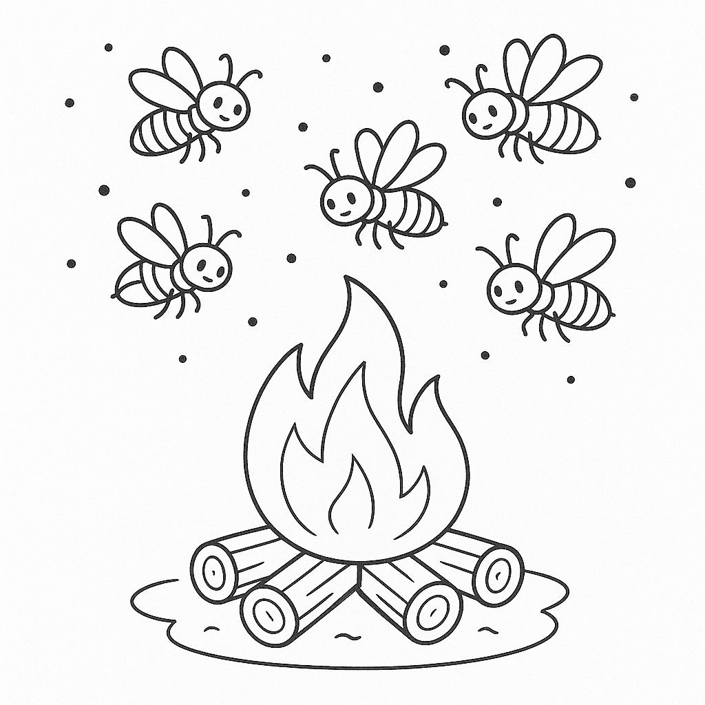 Campfire with Fireflies Coloring Page