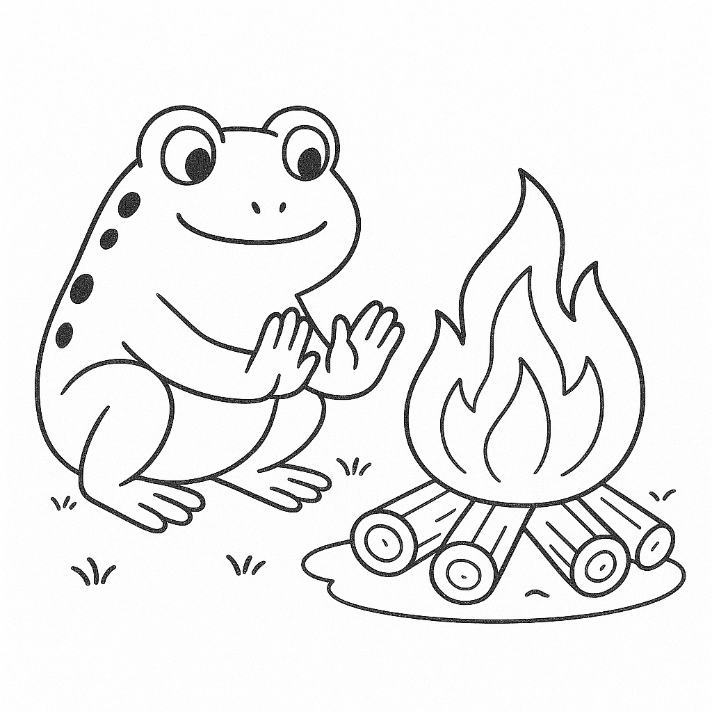 Campfire with Frog Coloring Page