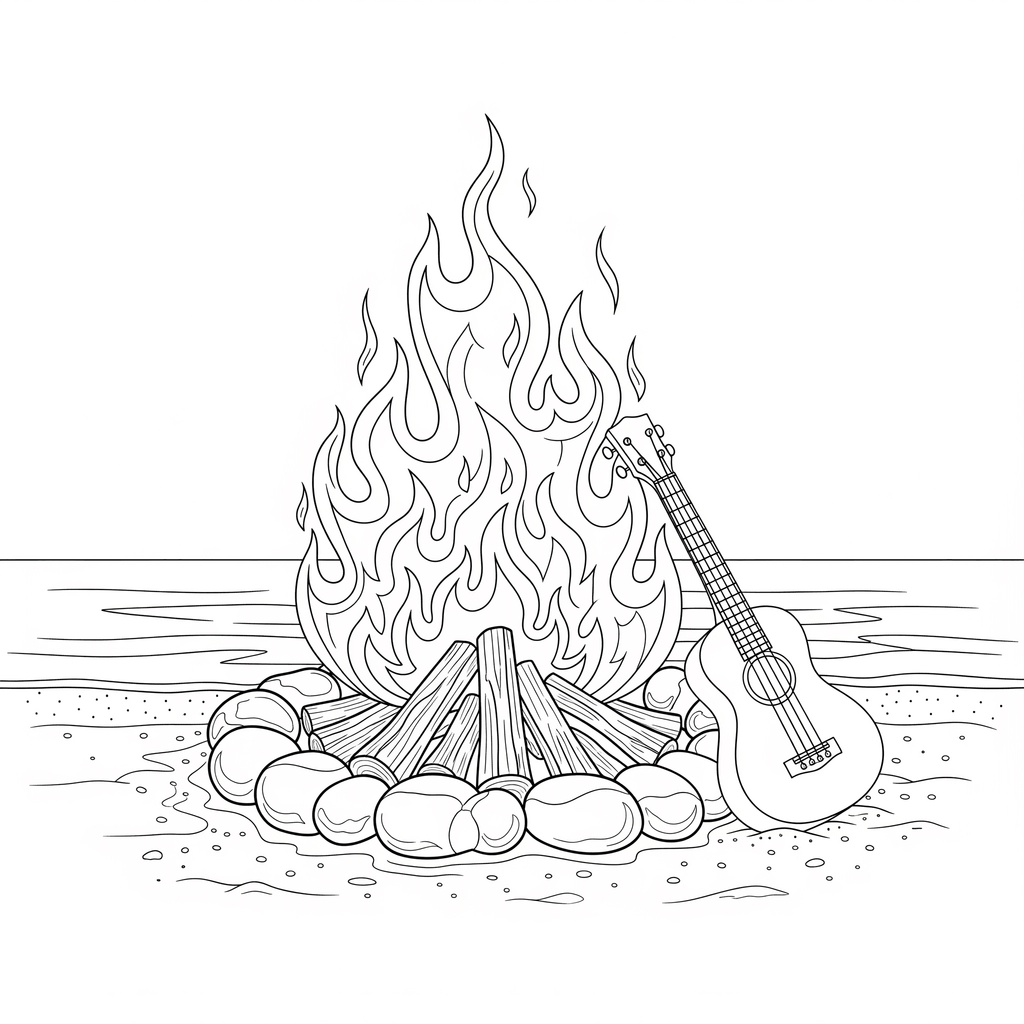 Campfire with Guitar Coloring Page