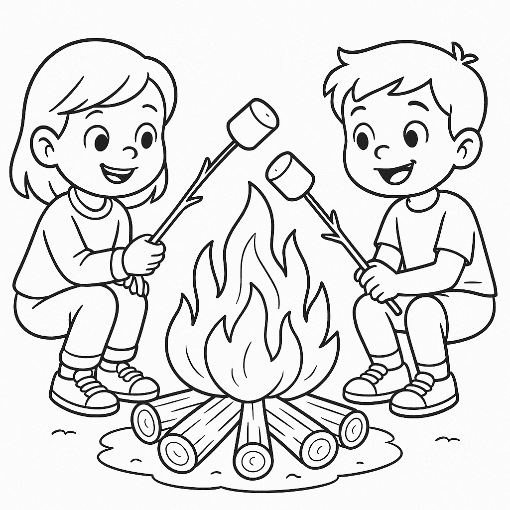 Campfire with Marshmallows Coloring Page
