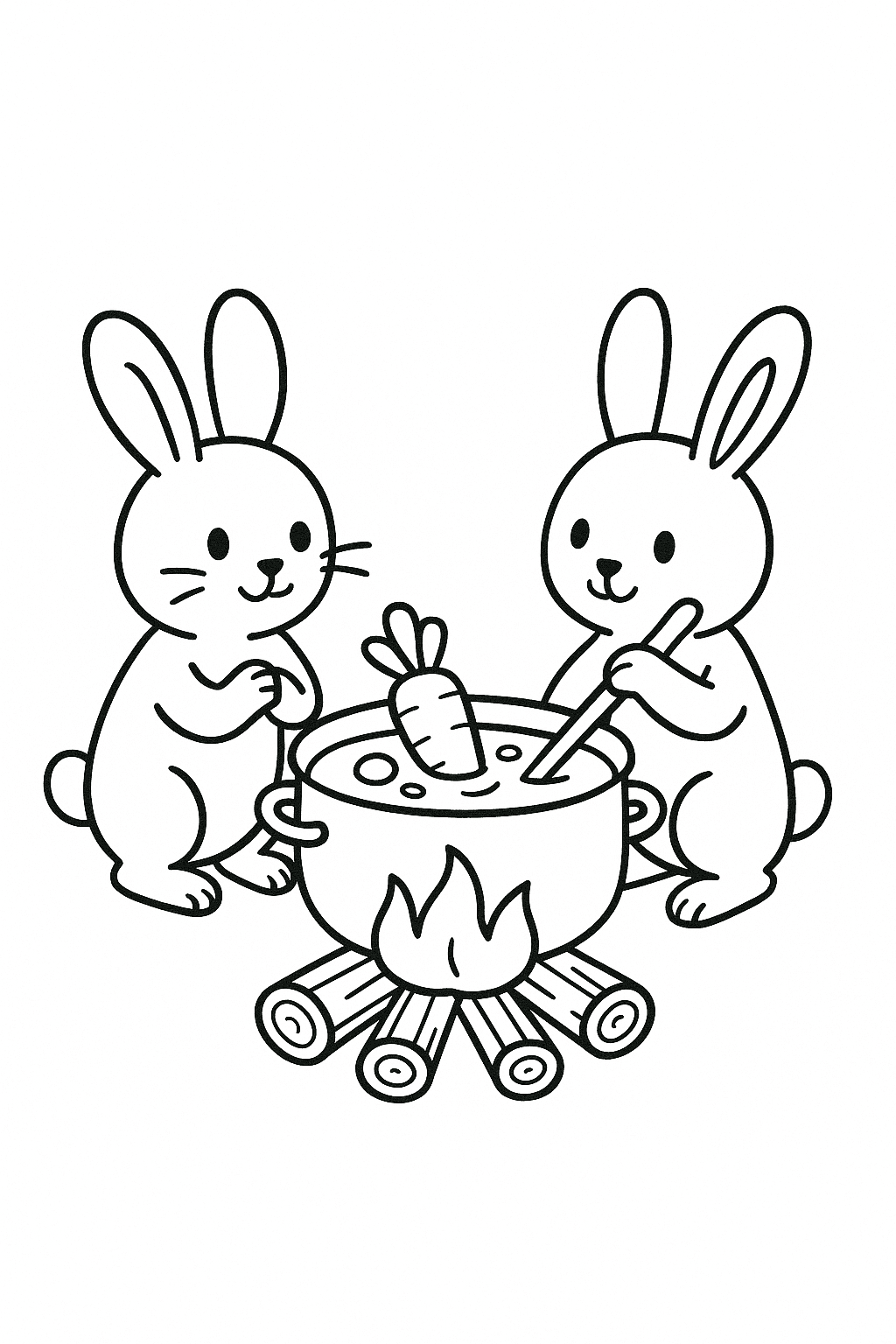 Campfire with Rabbits Coloring Page