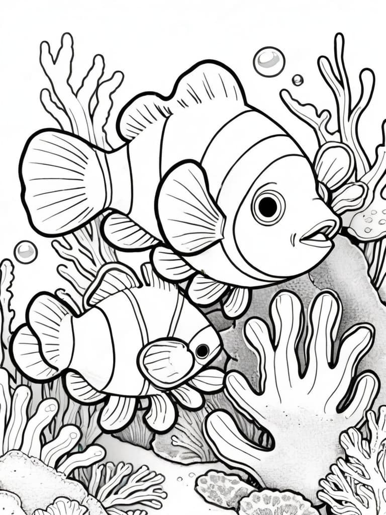 Fish and Corals Coloring Page