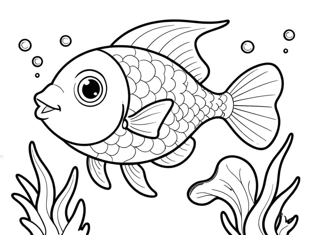 Fish with Bubbles Coloring Page