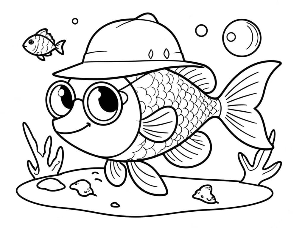 Fish with Glasses Coloring Page