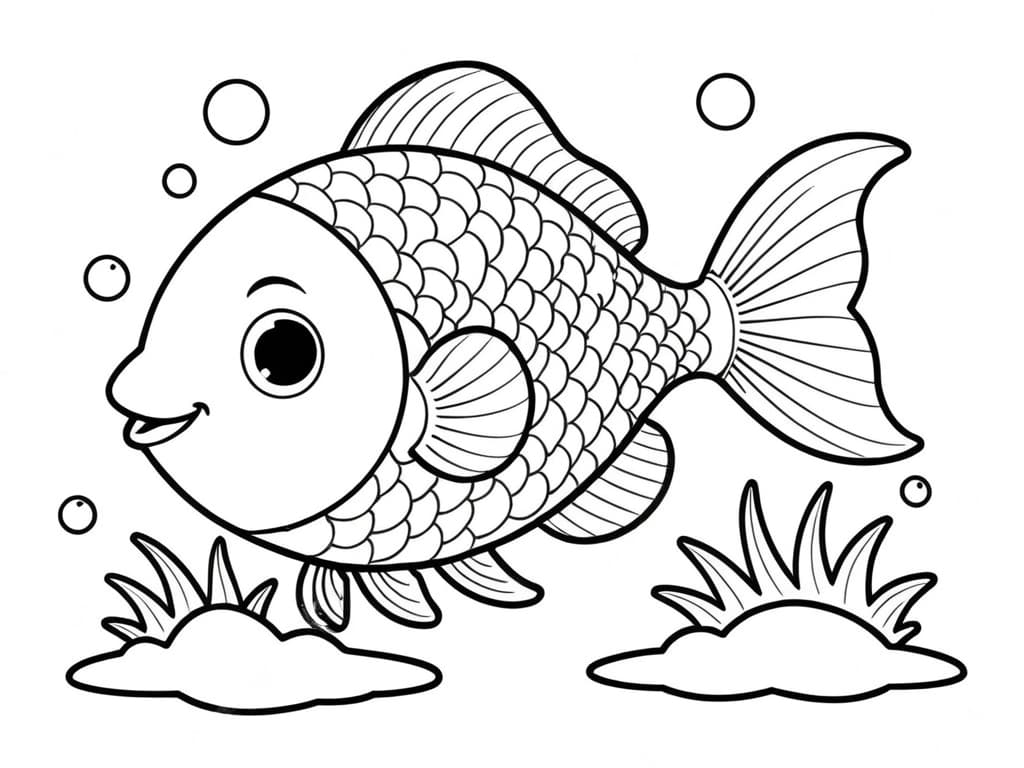 Happy Fish Coloring Page