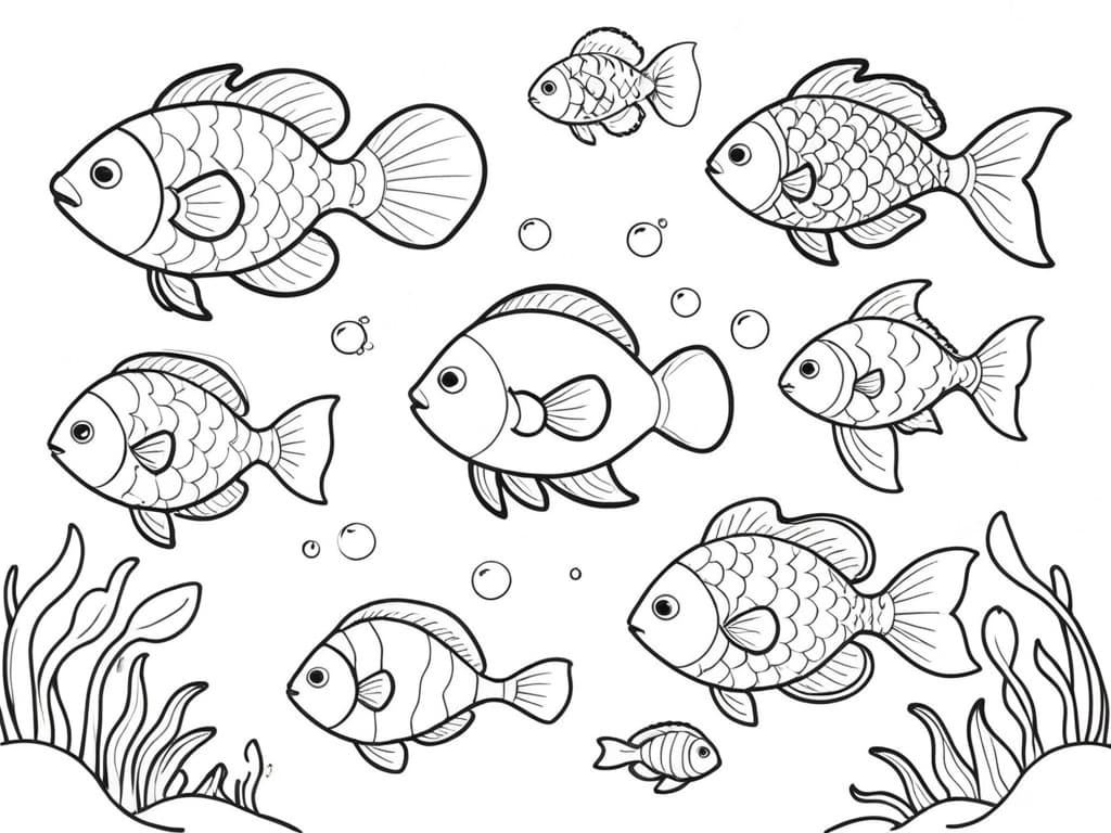 School of Fish in the Ocean Coloring Page