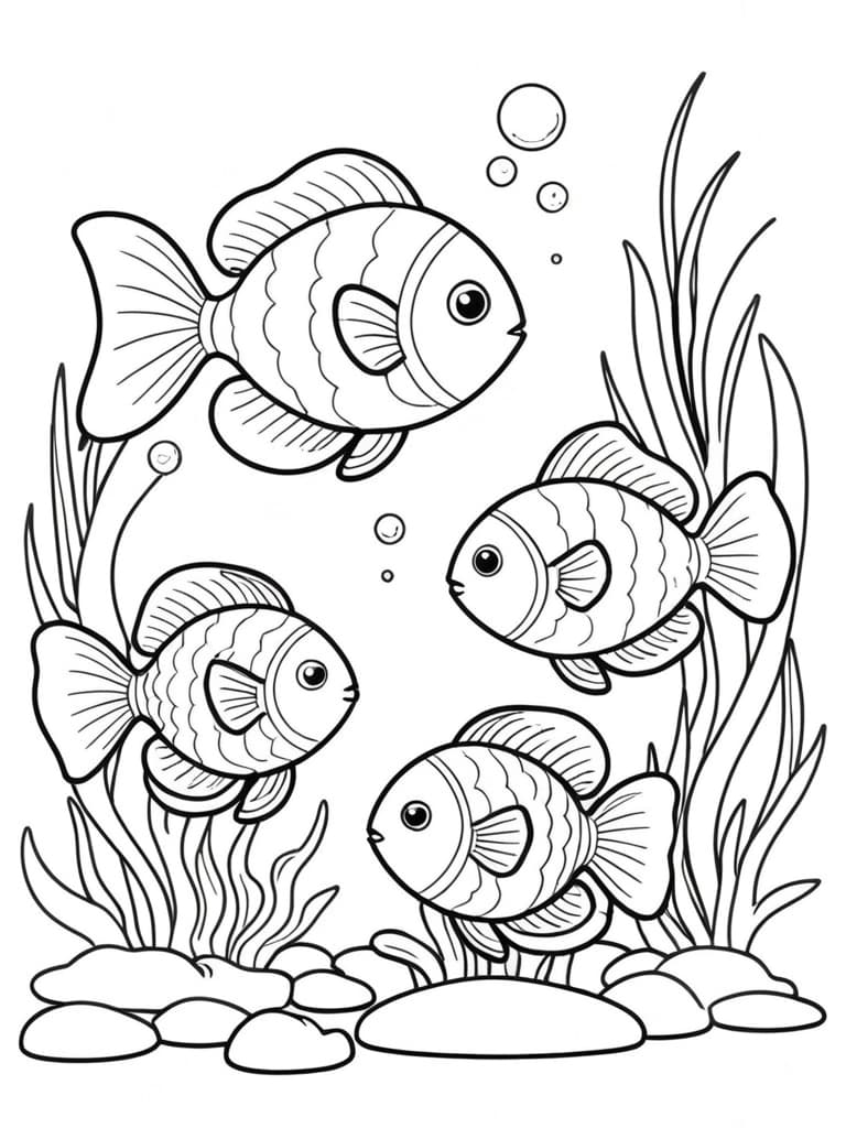 Swimming Fishes Coloring Page