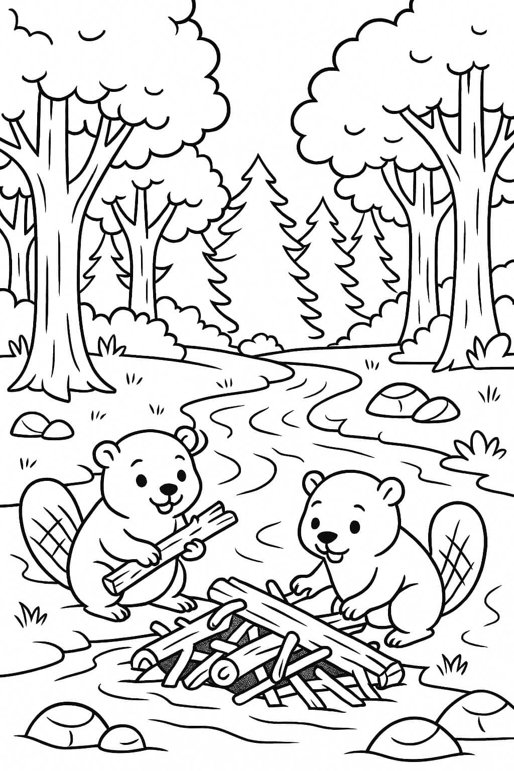 Beavers Build a Dam in the Forest