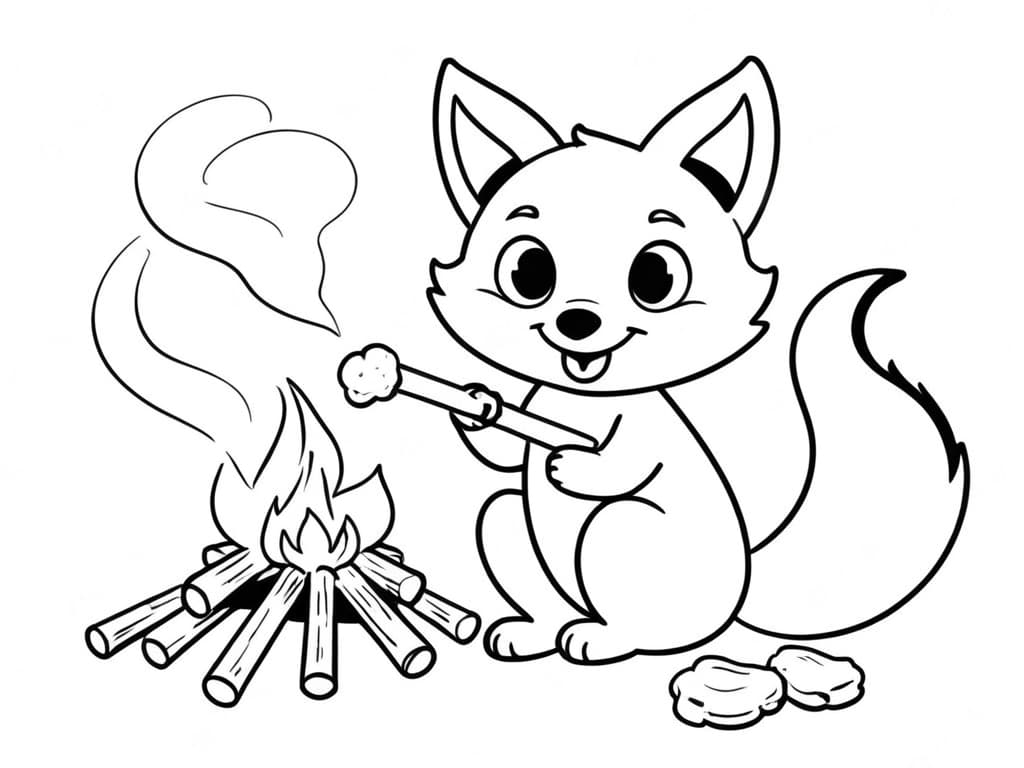 Fox eating a marshmallow coloring page