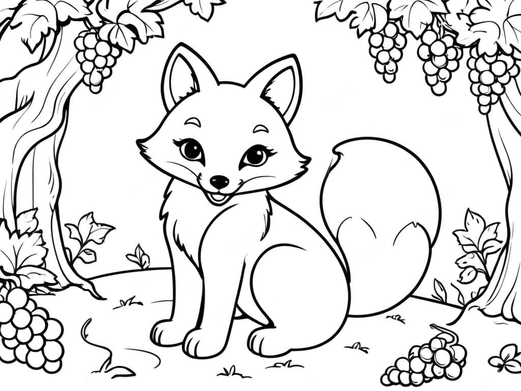 Fox in the garden with grapes coloring page