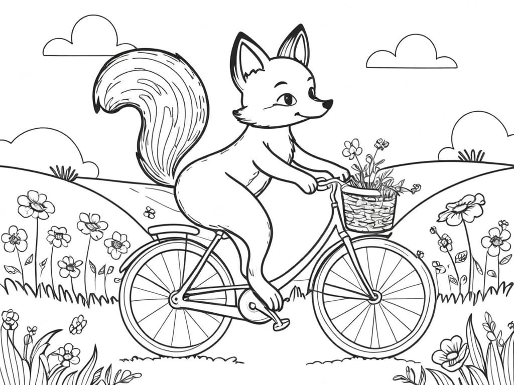 Fox riding a bicycle coloring page