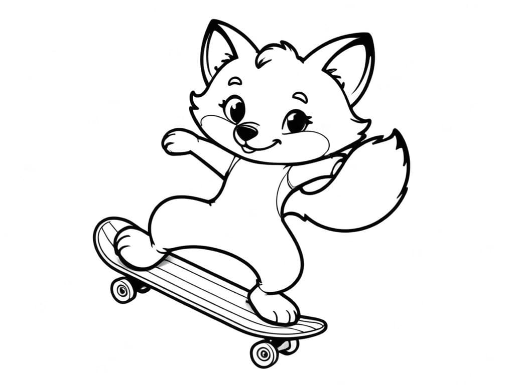 Fox riding a skateboard coloring page
