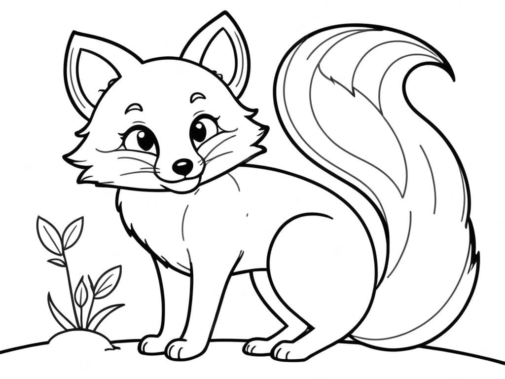 Fox with a big tail coloring page