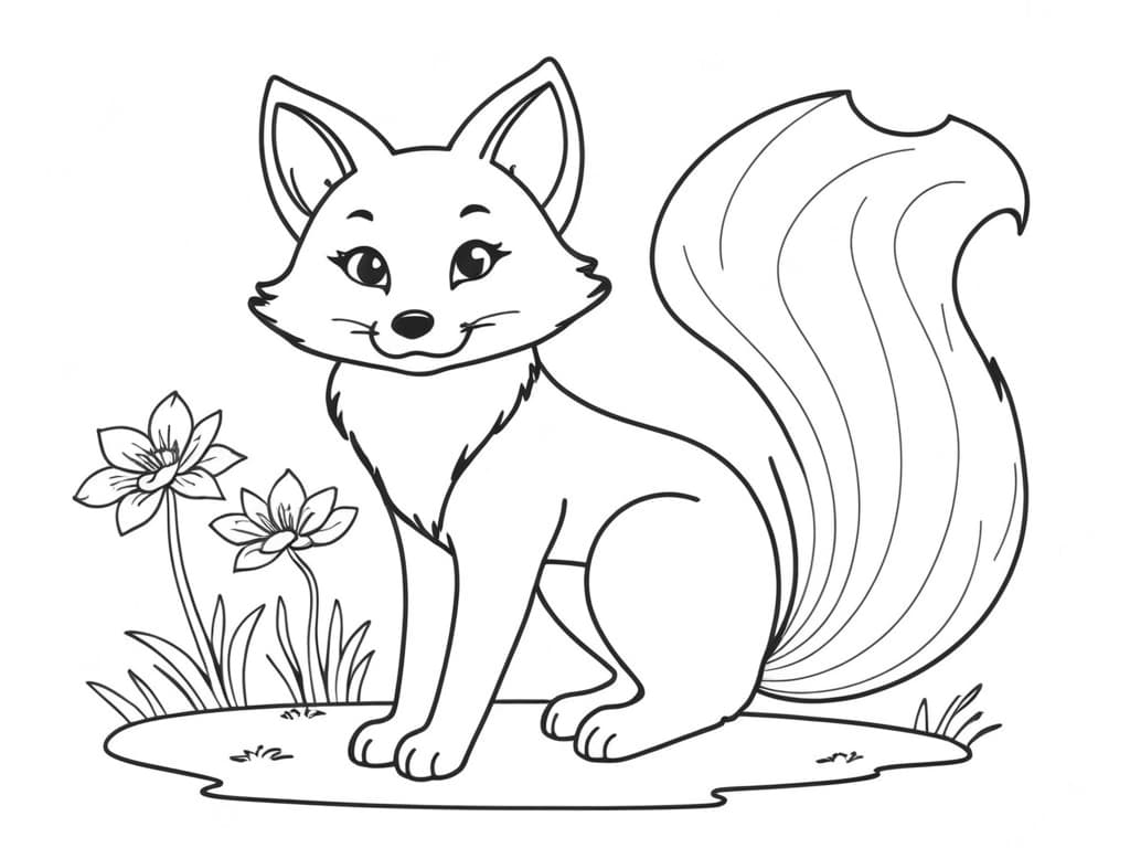 Fox with flowers coloring page