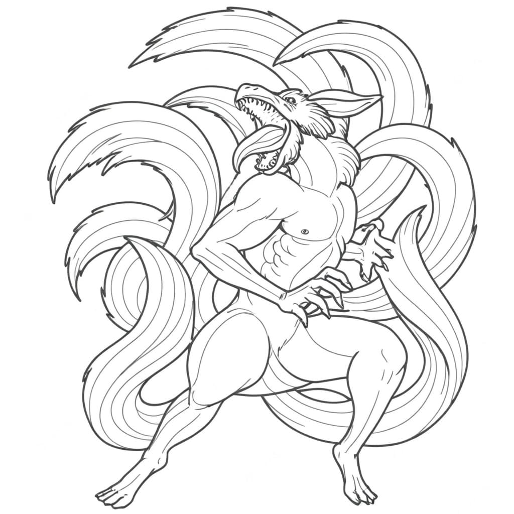 Nine-tailed Naruto fox coloring page