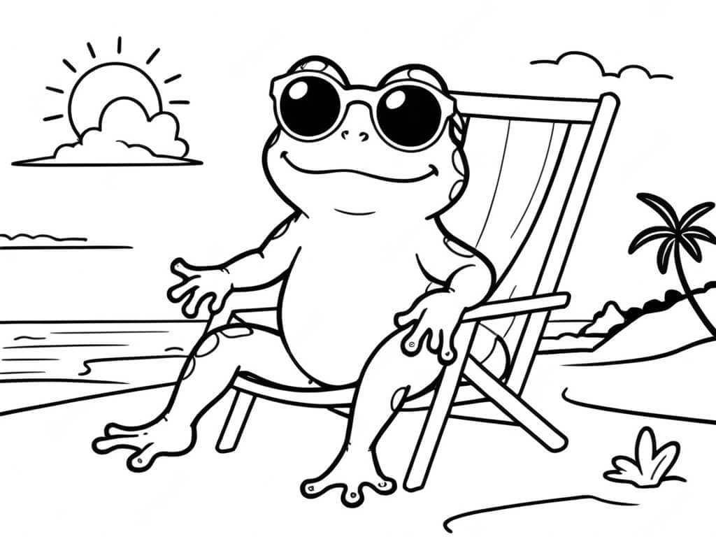 Frog at the Beach Coloring Page