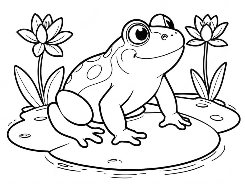 Frog on a Water Lily Coloring Page