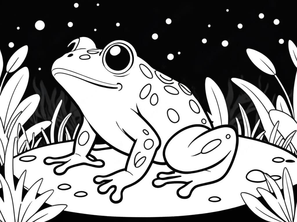 Frog Watching the Night Coloring Page