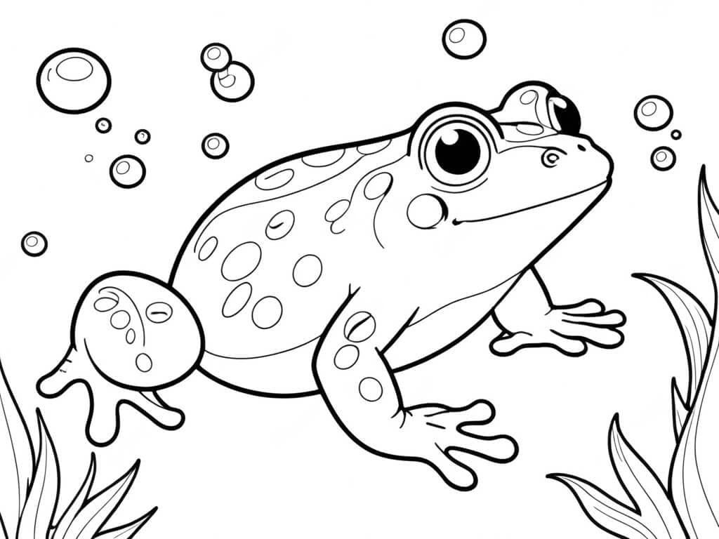 Frog with Water Bubbles Coloring Page