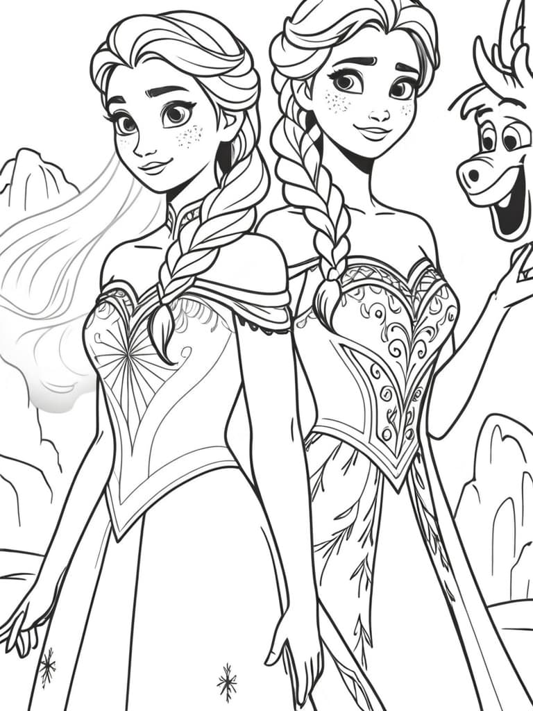 Anna and Elsa Coloring Page
