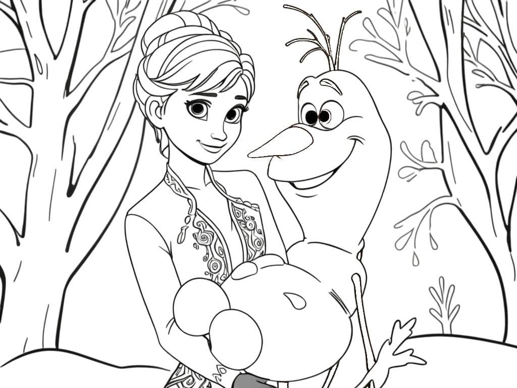 Anna and Olaf Coloring Page