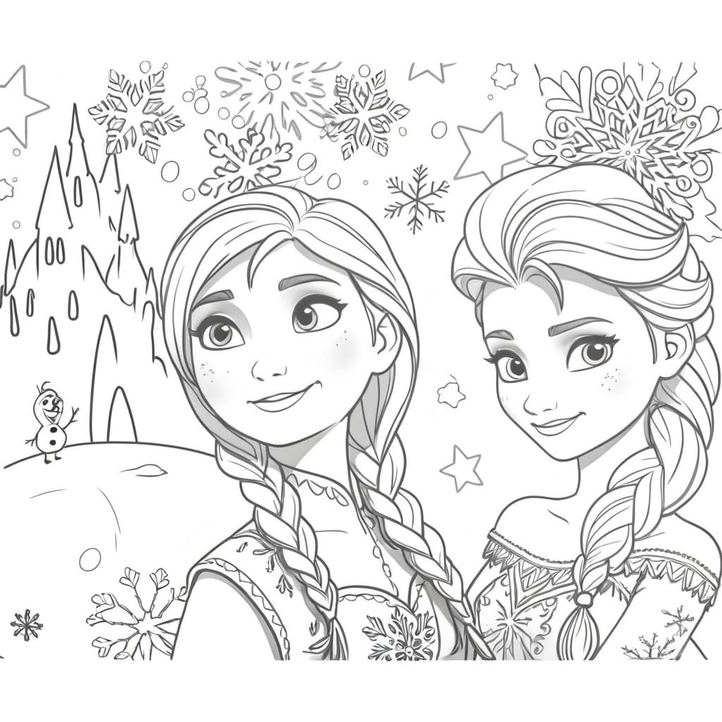 Elsa and Anna Frozen Coloring Page
