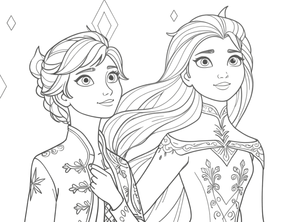 Elsa and Anna Portrait Coloring Page
