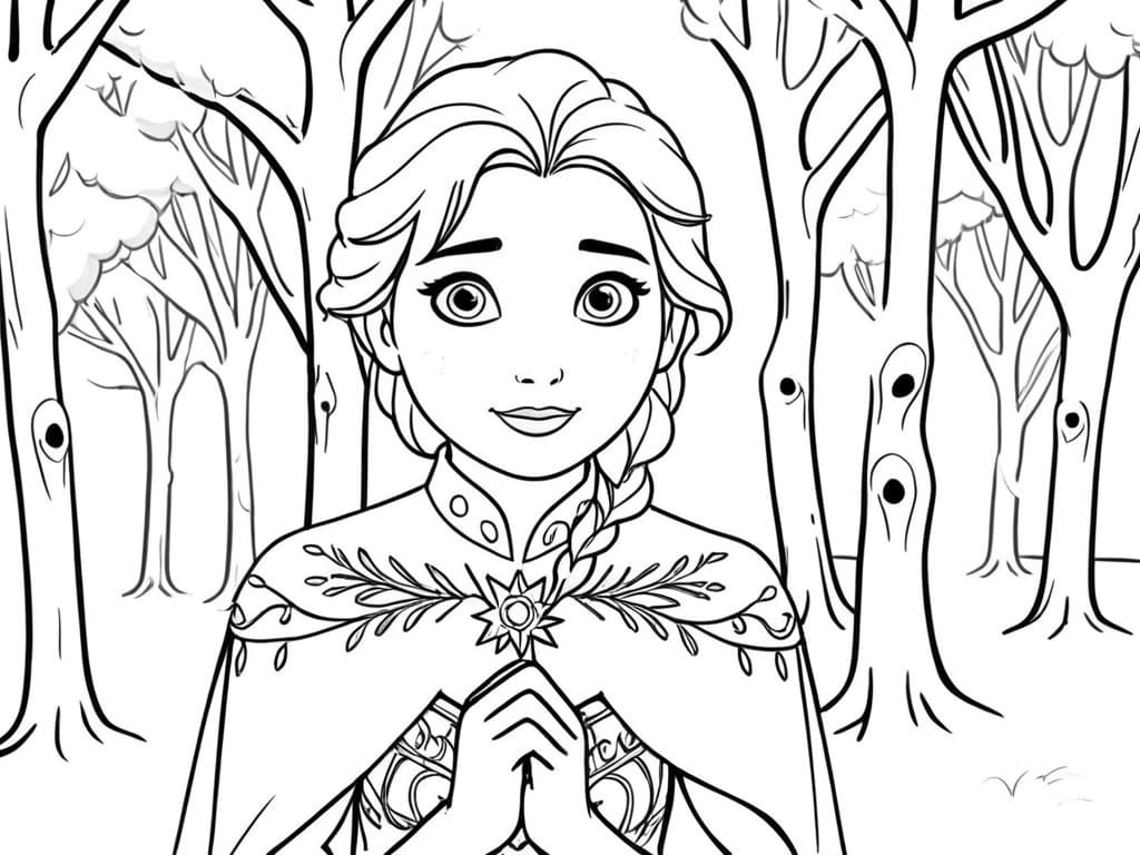 Elsa in Enchanted Forest Coloring Page