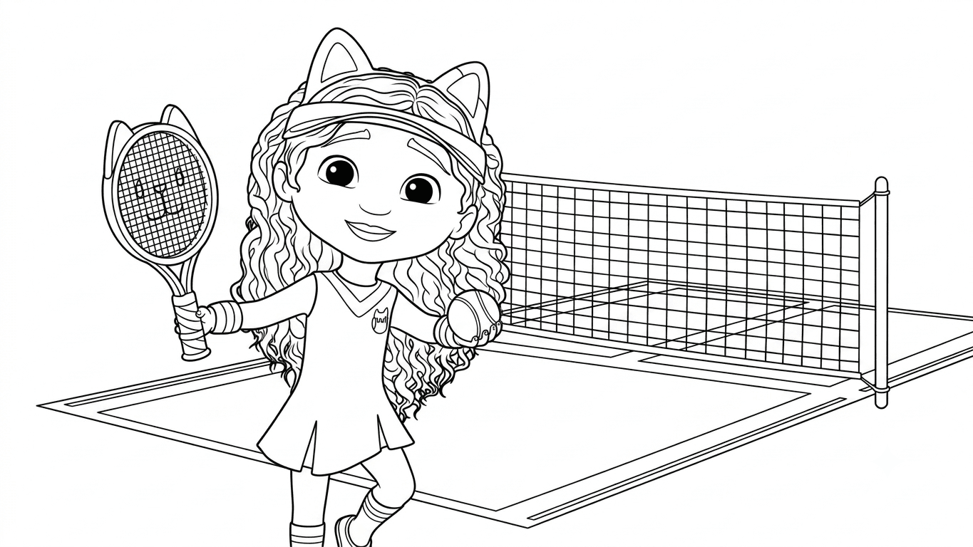 Gabby Playing Tennis Coloring Page