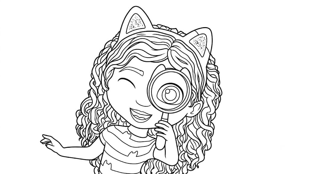 Gabby with a Magnifying Glass Coloring Page