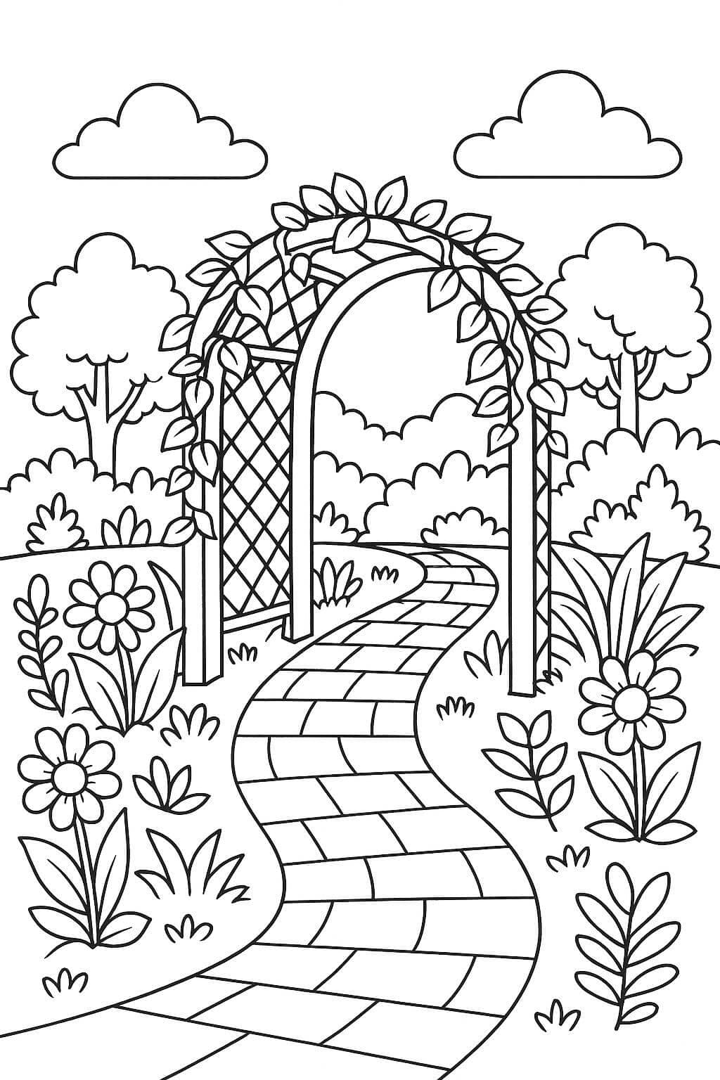 Garden Path with Archway Coloring Page