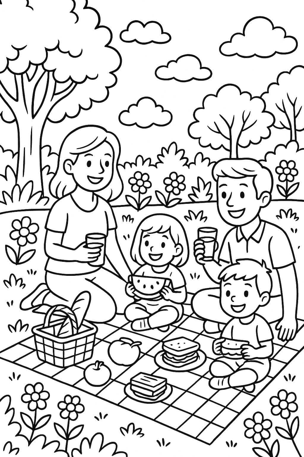 Picnic in the Garden Coloring Page