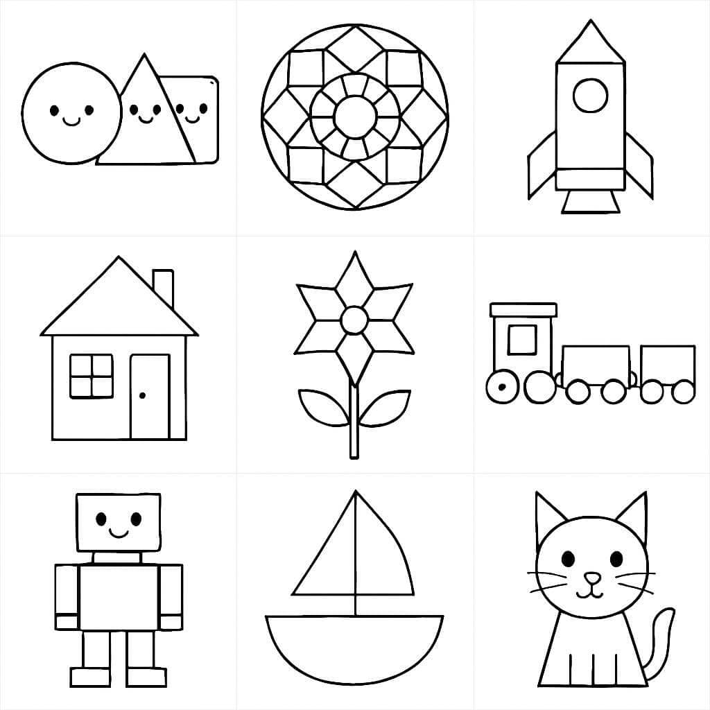 Geometric Shapes Collage Coloring Page
