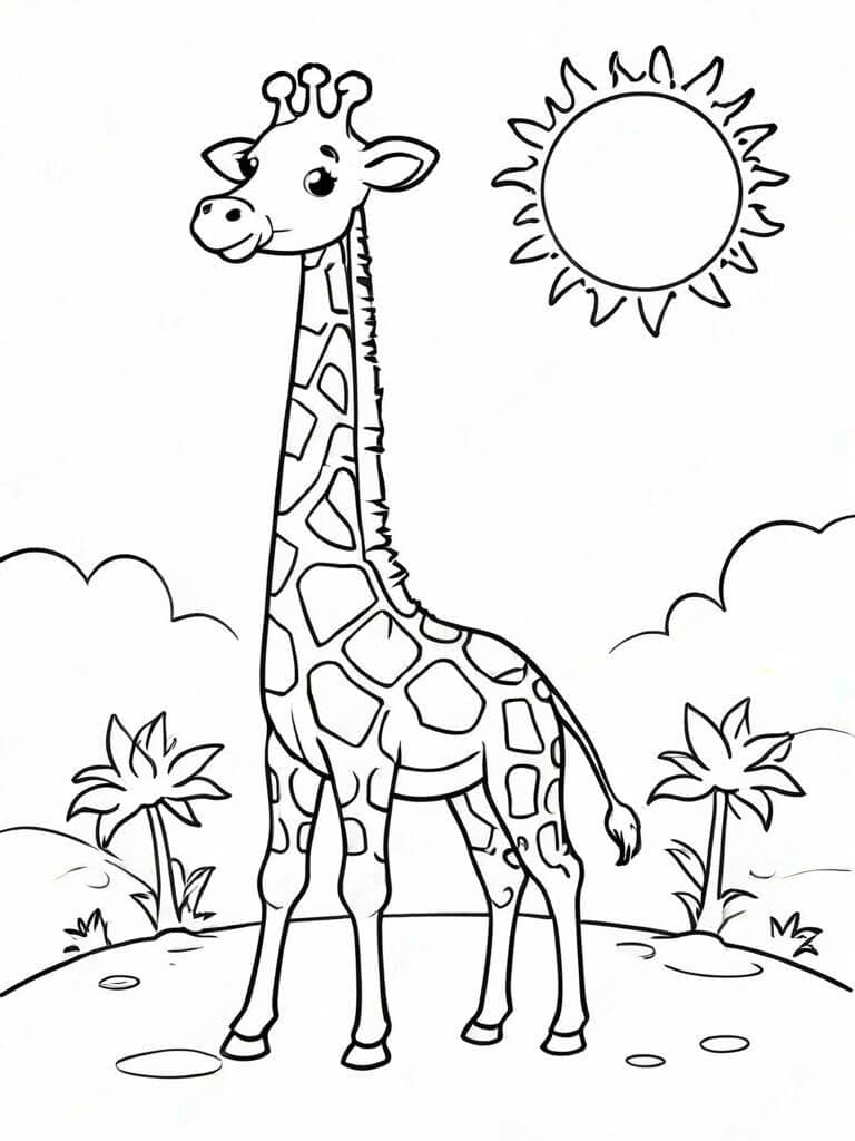 Giraffe in the sun coloring page