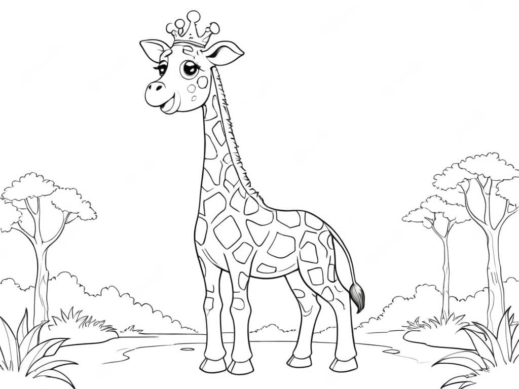 Giraffe with a crown coloring page