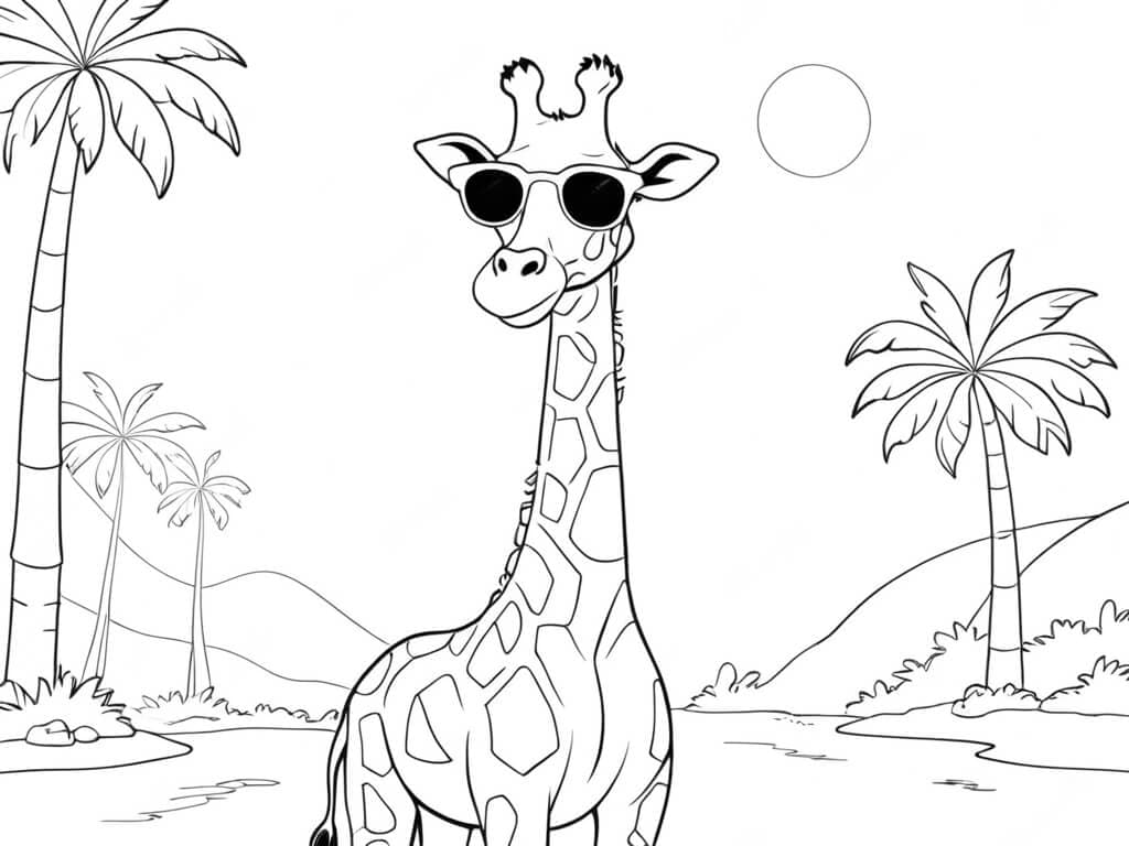 Giraffe with glasses coloring page