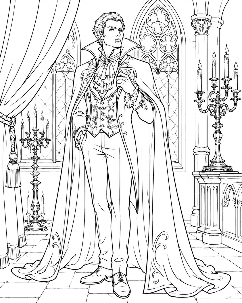 Detailed Halloween Vampire Coloring Page