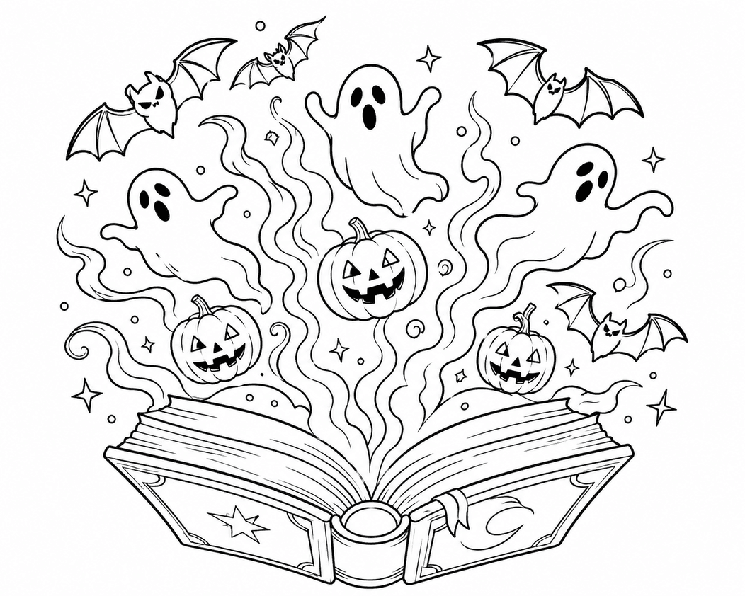 Halloween Book Coloring Page