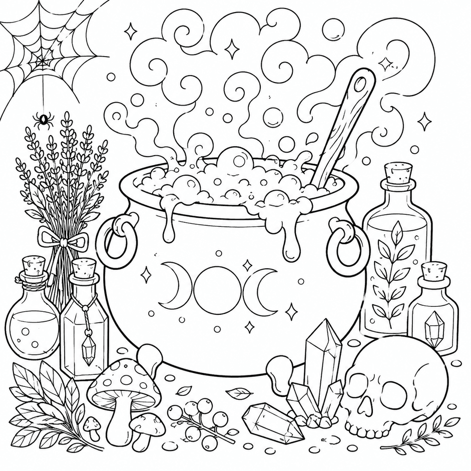 Halloween Cauldron Coloring Page