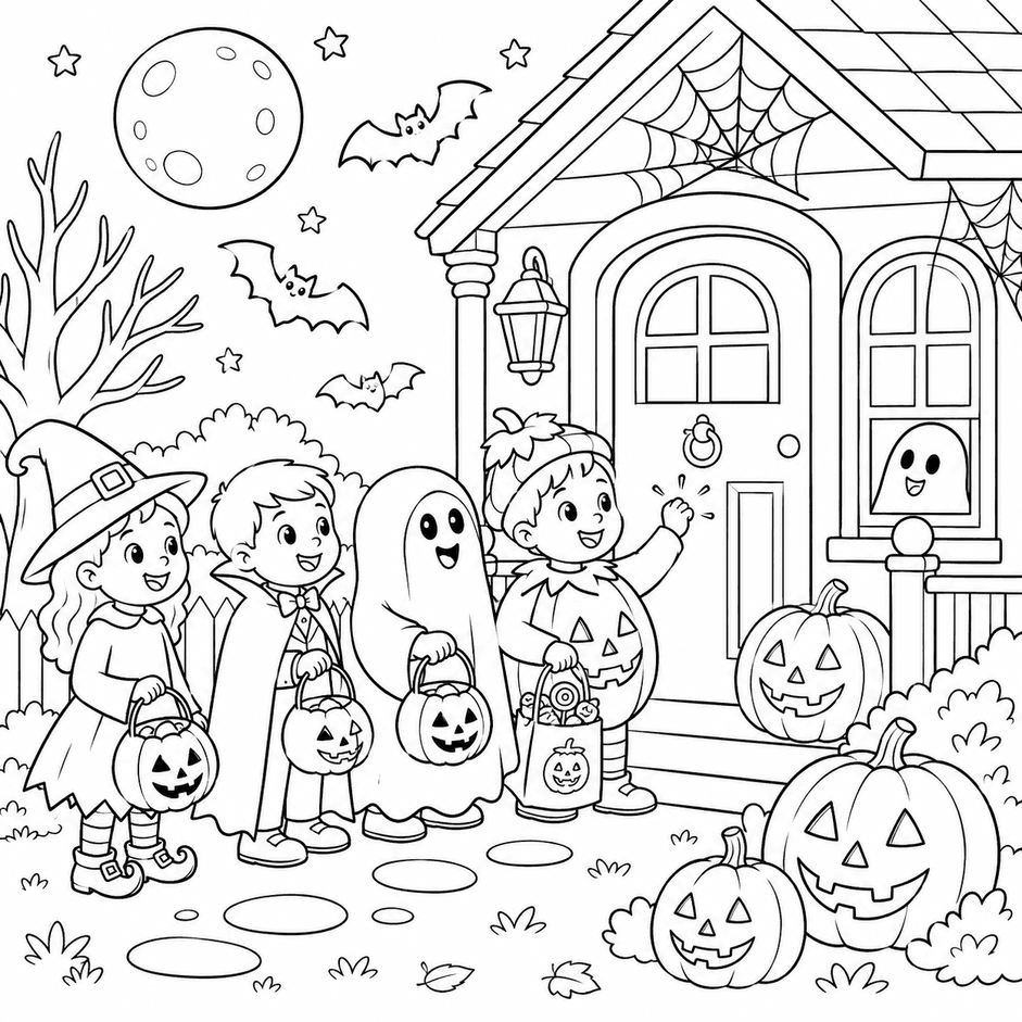 Halloween Children Coloring Page