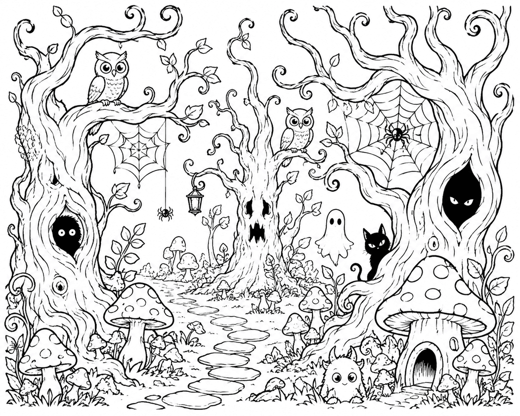 Halloween Forest Coloring Page