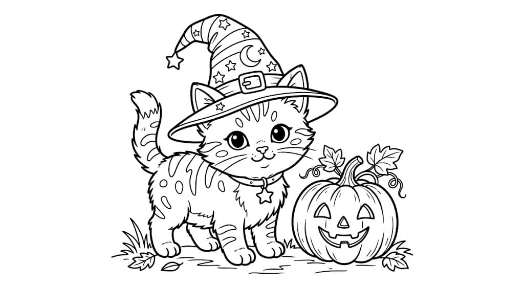 Halloween Kitten Coloring Page