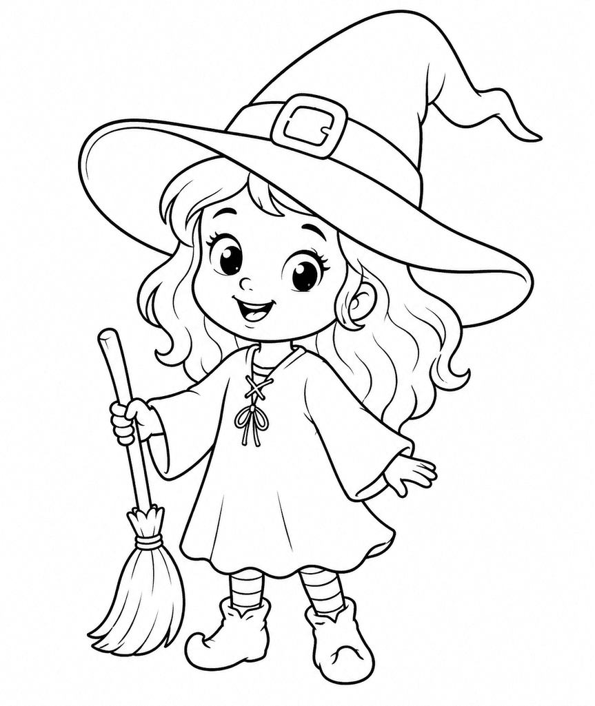 Little Halloween Witch Coloring Page