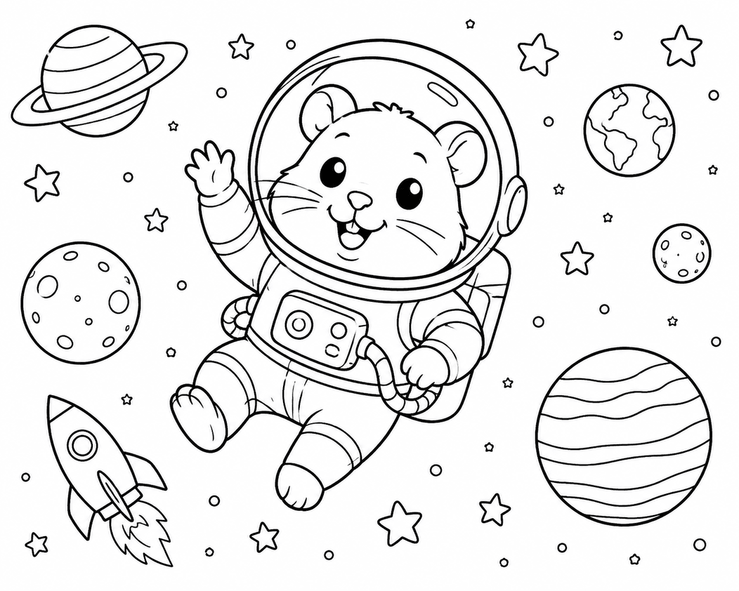 Astronaut Hamster Coloring Pages